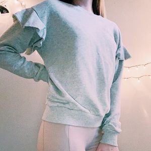 Light Grey Aerie Flutter Sleeve Crewneck